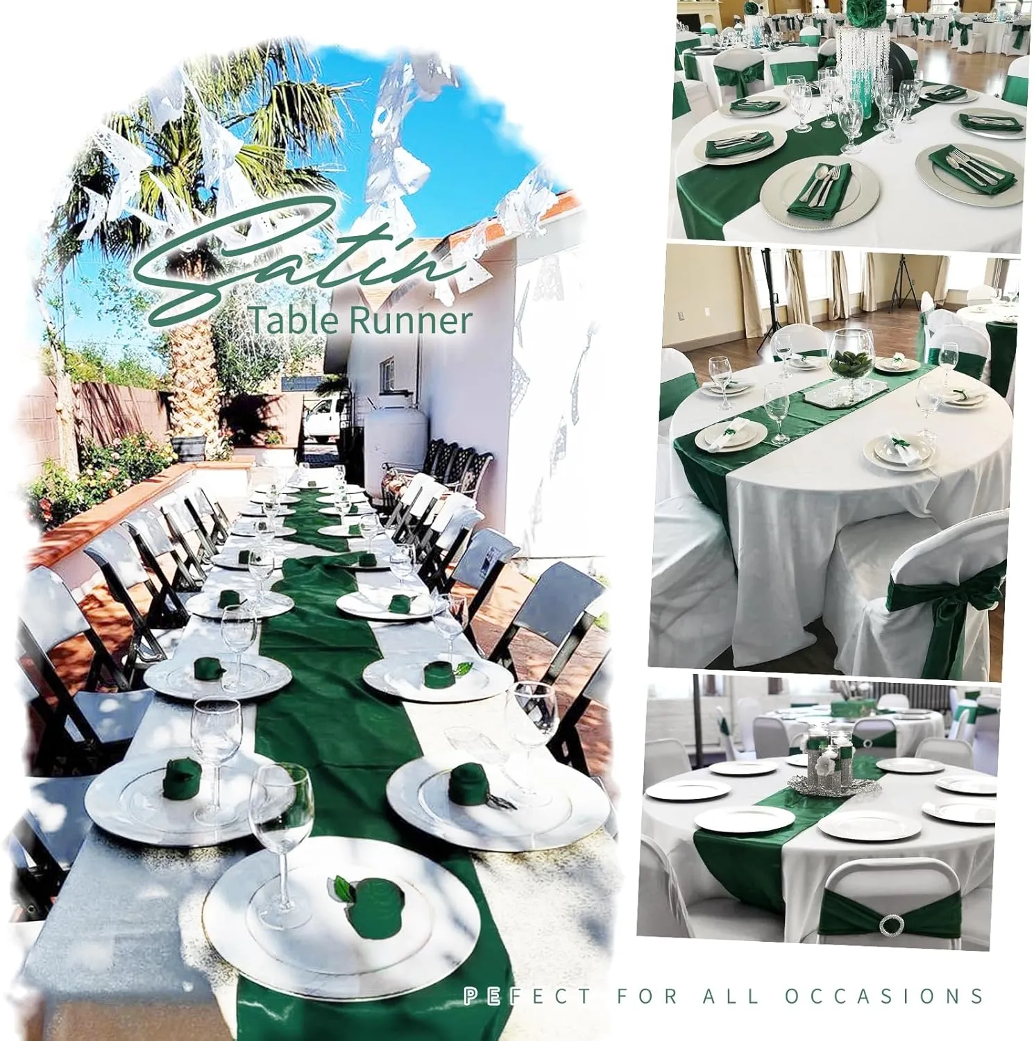 24 Pack Forest Green Satin Table Runners 12 x 72 Inch Long Bright Silk Smooth Fabric Forest Green Table Runners for Party Wedding Reception Birthday Banquet Decoration