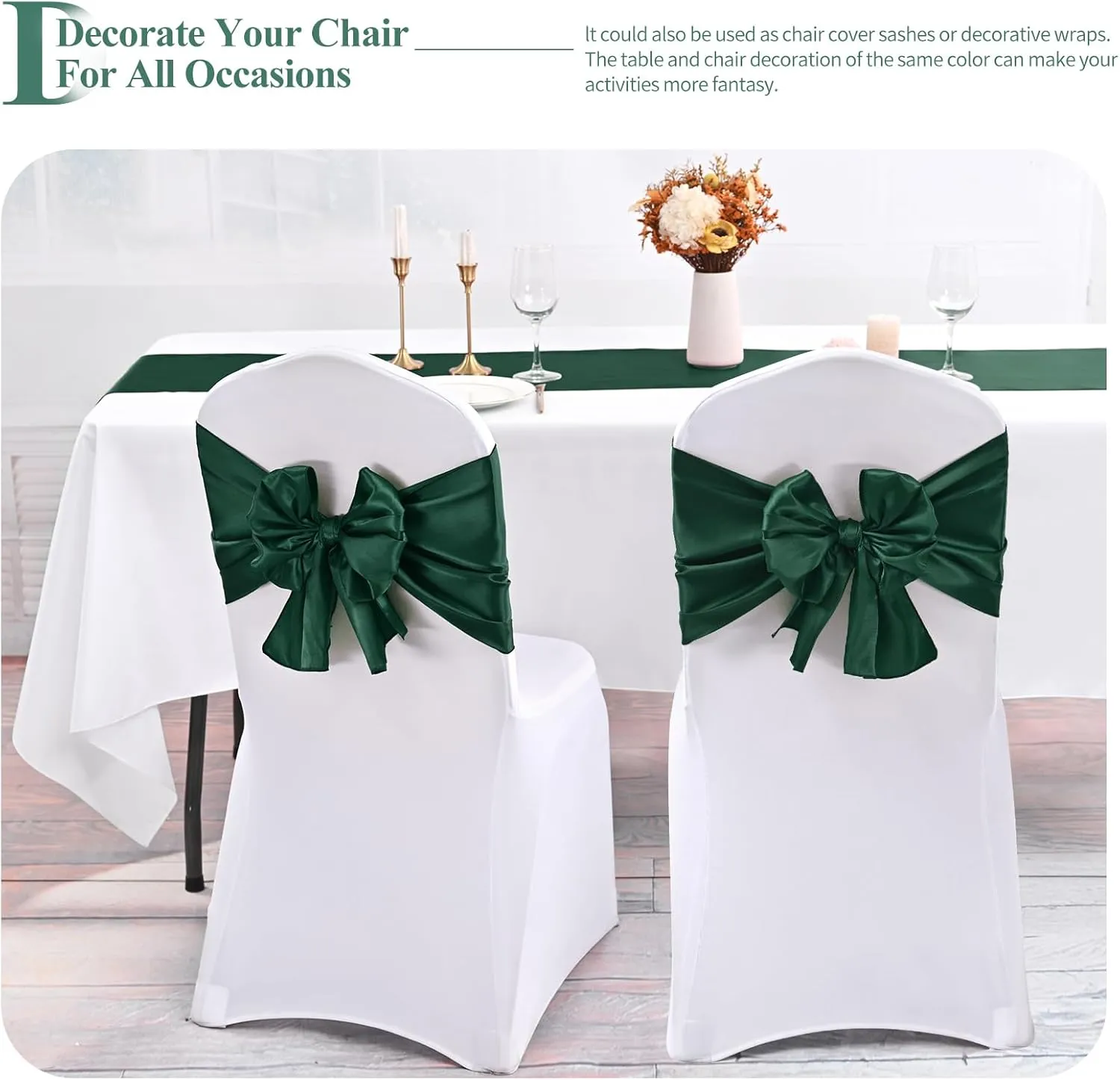 24 Pack Forest Green Satin Table Runners 12 x 72 Inch Long Bright Silk Smooth Fabric Forest Green Table Runners for Party Wedding Reception Birthday Banquet Decoration