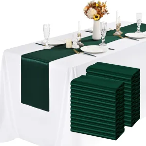 24 Pack Forest Green Satin Table Runners 12 x 72 Inch Long Bright Silk Smooth Fabric Forest Green Table Runners for Party Wedding Reception Birthday Banquet Decoration