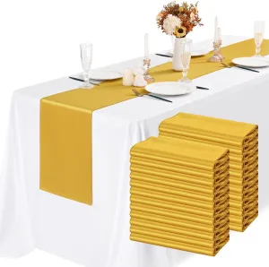 24 Pack Gold Satin Table Runners 12 x 72 Inch Long Bright Silk Smooth Fabric Gold Table Runners for Party Wedding Reception Birthday Banquet Decoration