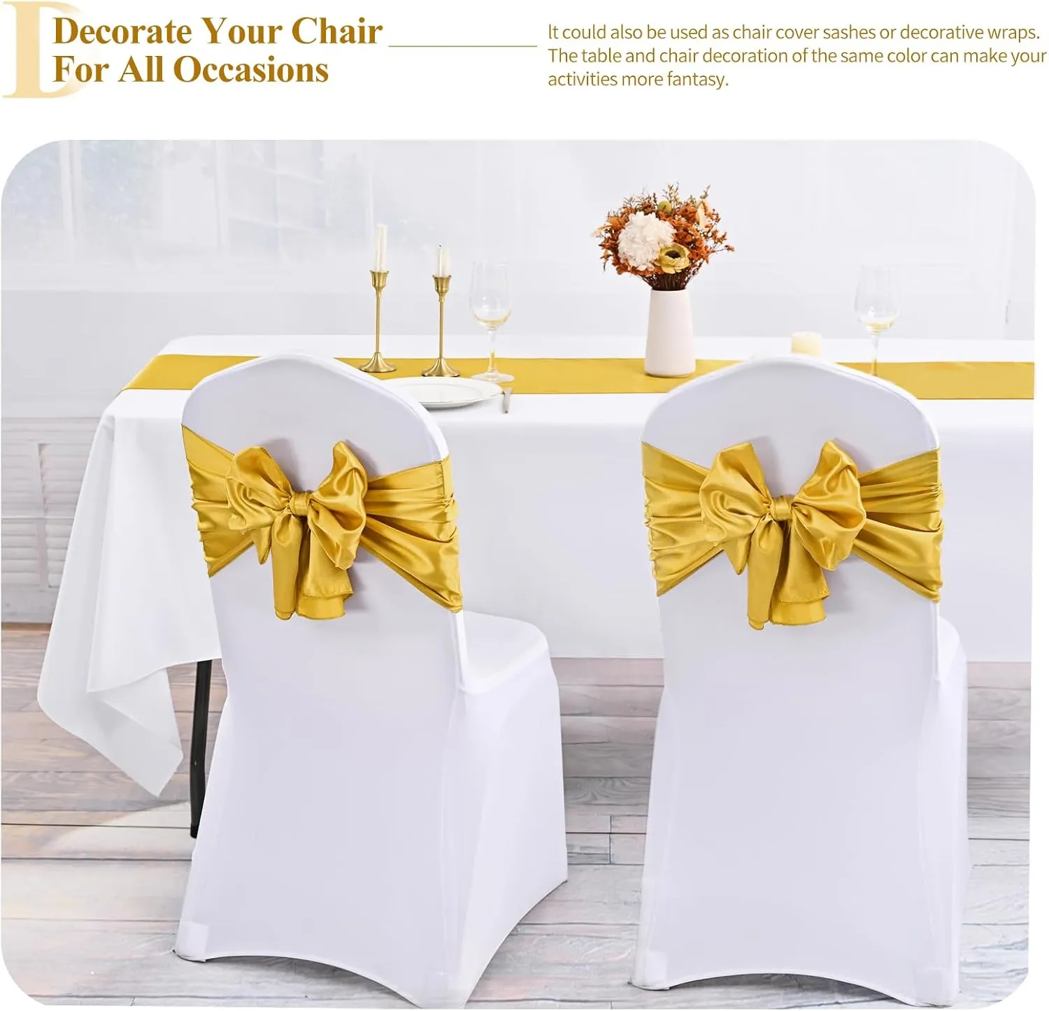 24 Pack Gold Satin Table Runners 12 x 72 Inch Long Bright Silk Smooth Fabric Gold Table Runners for Party Wedding Reception Birthday Banquet Decoration