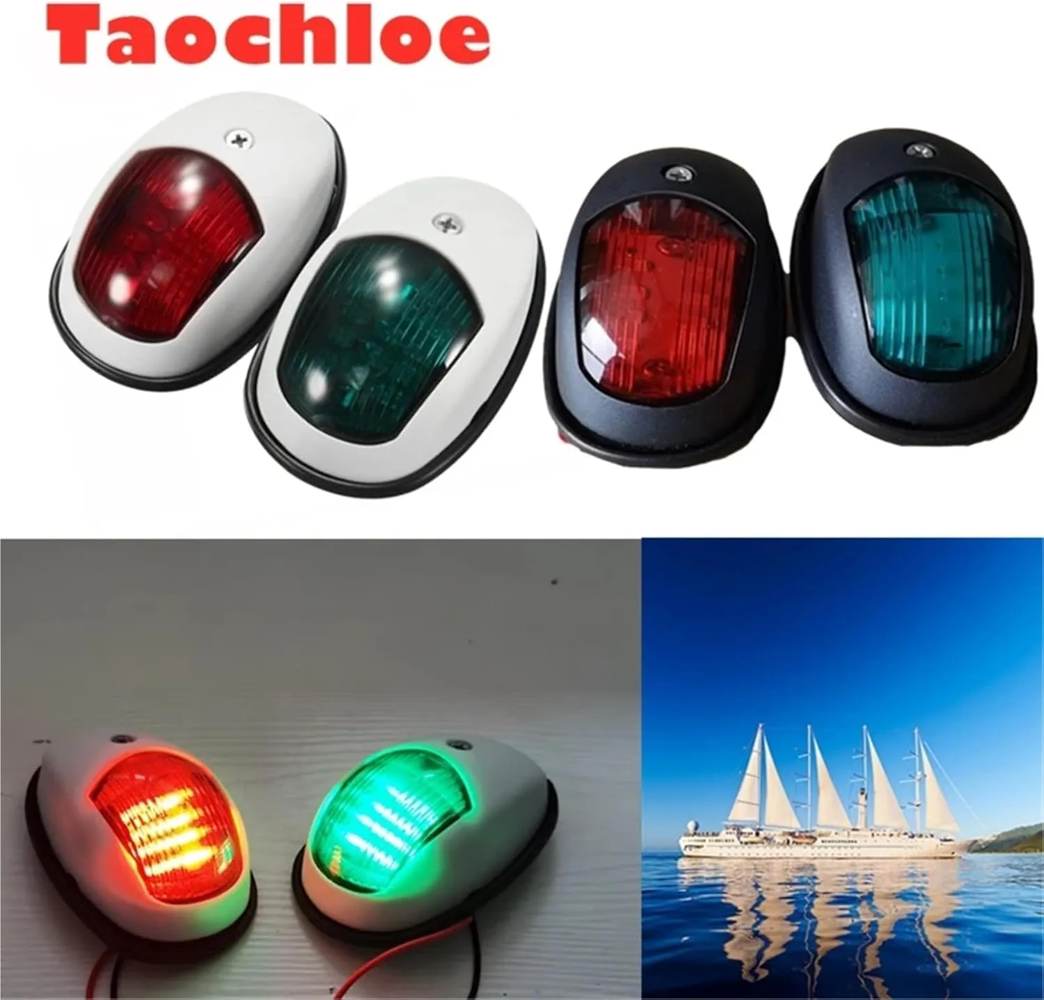 2Pcs 12V 24V LED Running Lights For Boat Signal Lamp Marine Navigation Light Yacht Accessories Red Green Truck Trailer Lamps(Black case)