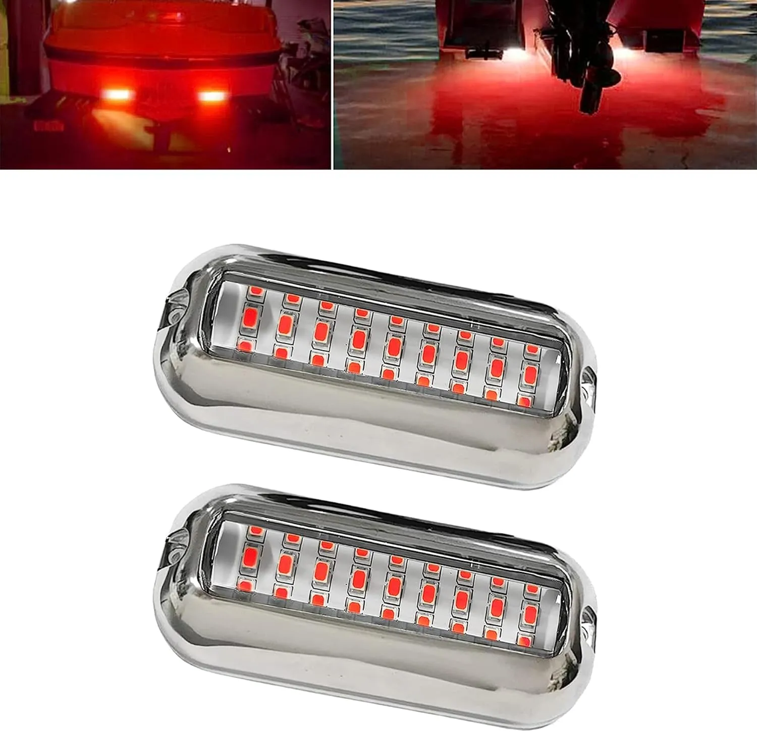 2Pcs 27 LEDs Red Marine Boat Lights,IP68 Waterproof Underwater Boat Trailer Light Pontoon Boat Transom Lights Stern Navigation Light Boat Interior Deck Lights 10-30V DC