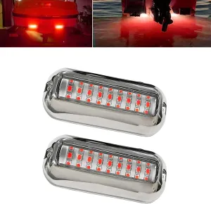 2Pcs 27 LEDs Red Marine Boat Lights,IP68 Waterproof Underwater Boat Trailer Light Pontoon Boat Transom Lights Stern Navigation Light Boat Interior Deck Lights 10-30V DC