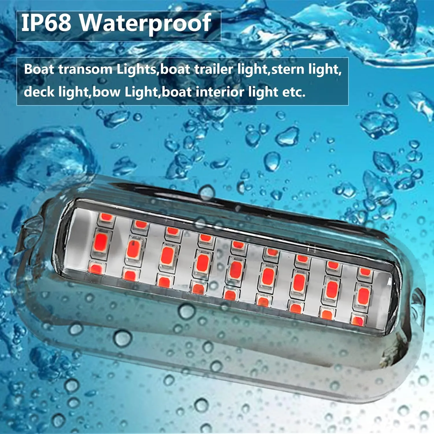 2Pcs 27 LEDs Red Marine Boat Lights,IP68 Waterproof Underwater Boat Trailer Light Pontoon Boat Transom Lights Stern Navigation Light Boat Interior Deck Lights 10-30V DC