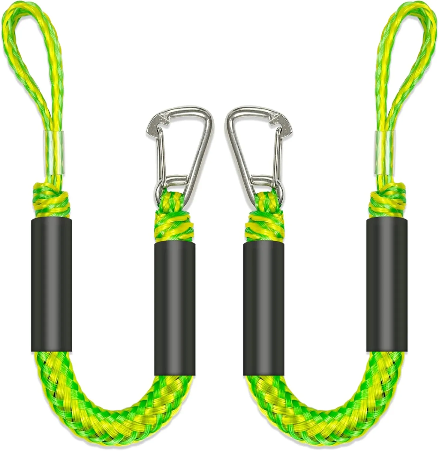 2PCS Fender Lines 2 Feet Premium Bungee Boat Lines with 316 Stainless Clip for Boat Bumper/Boat Fender Boat Accessories for Mooring for Jet Ski, SeaDoo, Dinghy (Green&Yellow, 2 Feet)