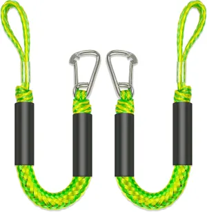2PCS Fender Lines 2 Feet Premium Bungee Boat Lines with 316 Stainless Clip for Boat Bumper/Boat Fender Boat Accessories for Mooring for Jet Ski, SeaDoo, Dinghy (Green&Yellow, 2 Feet)