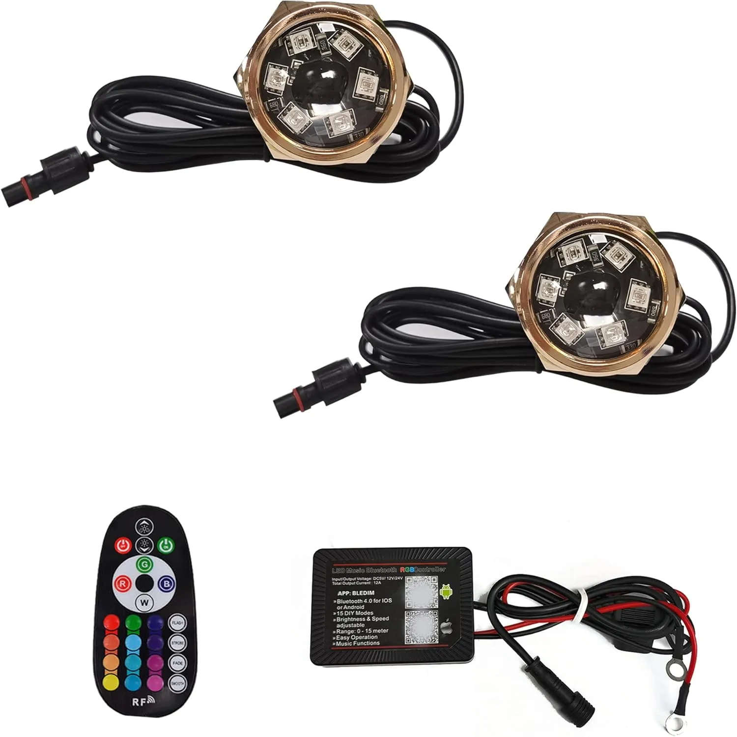 2Pcs RGB 1/2" NPT Boat Drain Plug Lights IP68 Waterproof Multi-color Marine Boat LED Light Underwater Trailer Lights with Wireless RF Remote APP Control