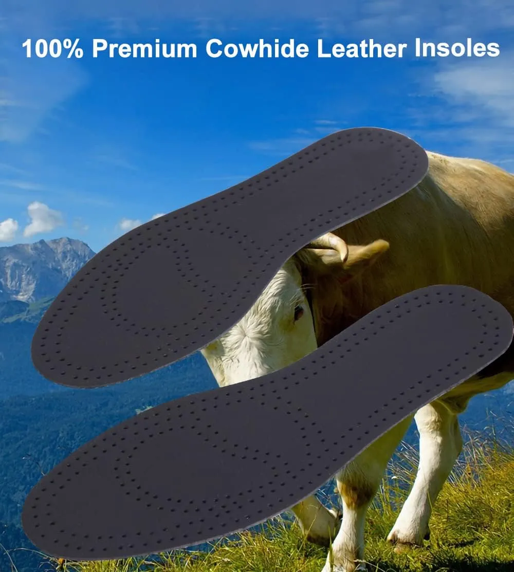 3 Pack Black Leather Insoles for Men Nonslip Shoe Pads for Boots Thin Leather Inserts for Men Dress Shoes Sole Replacement Liners for Odor Eater (3 Pairs/Mens US 8-8.5)