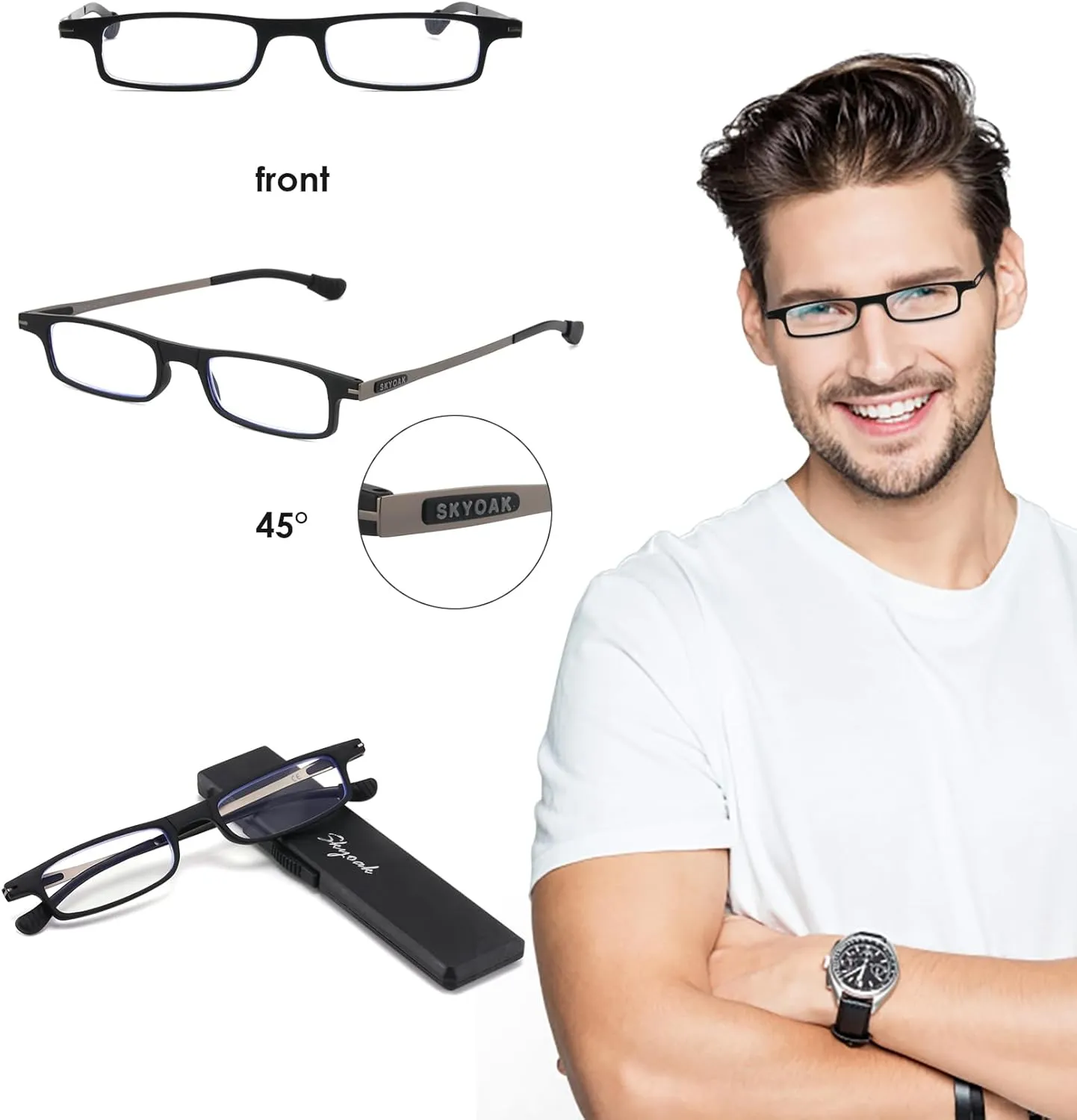 3 Pack Ultra thin Lightweight Folding Reading Glasses Women Men TR90 Blue Light Blocking Anti UV/Eyestrain Foldable Compact Computer Readers Portable Unique Stretchable Slim Flat case Gunmetal  1.0
