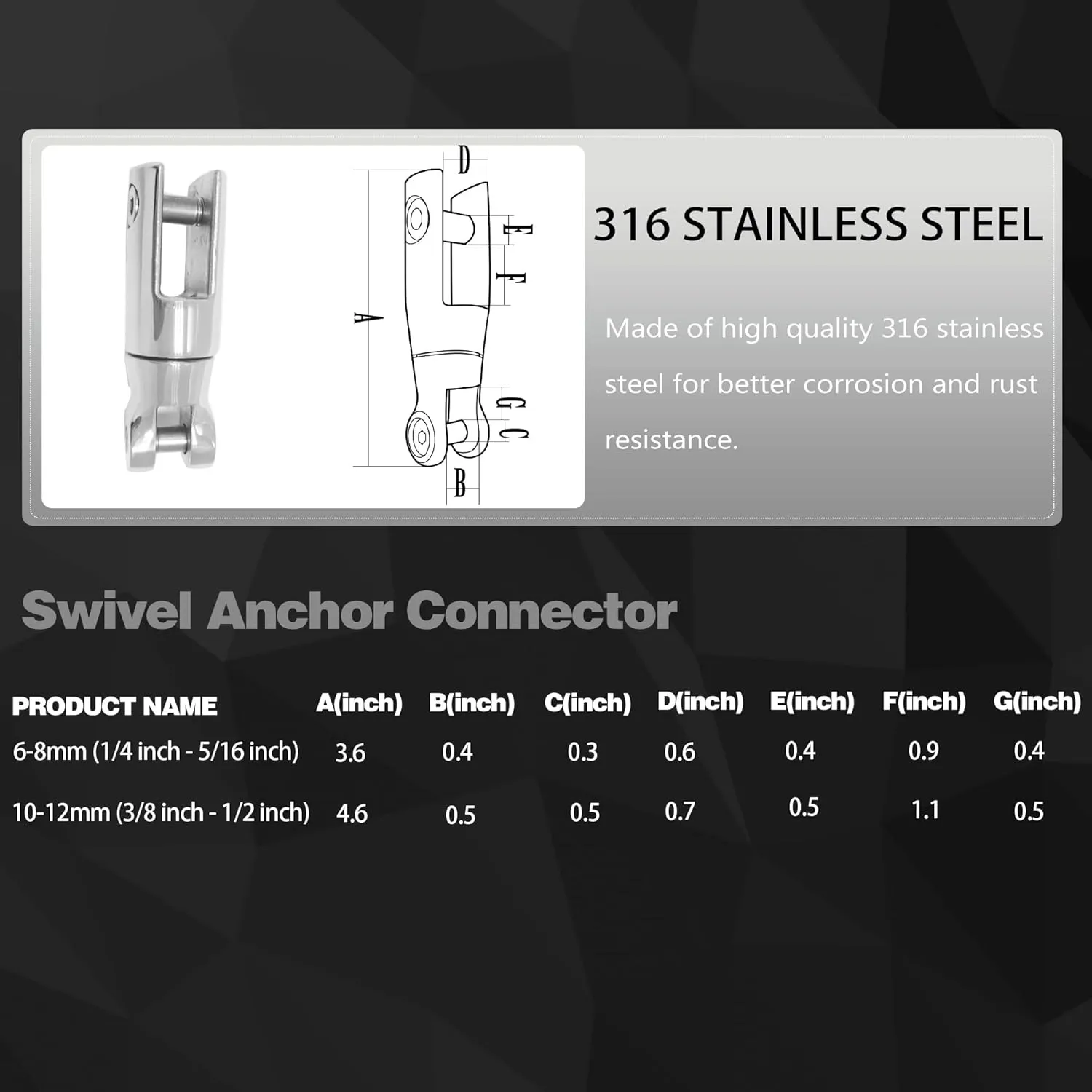 316 Stainless Steel Boat Anchor Swivel Connector 1/4 inch - 5/16 inch and 3/8 inch - 1/2 inch Two/Three Section Marine Grade Heavy Duty Anchor Chain Swivel