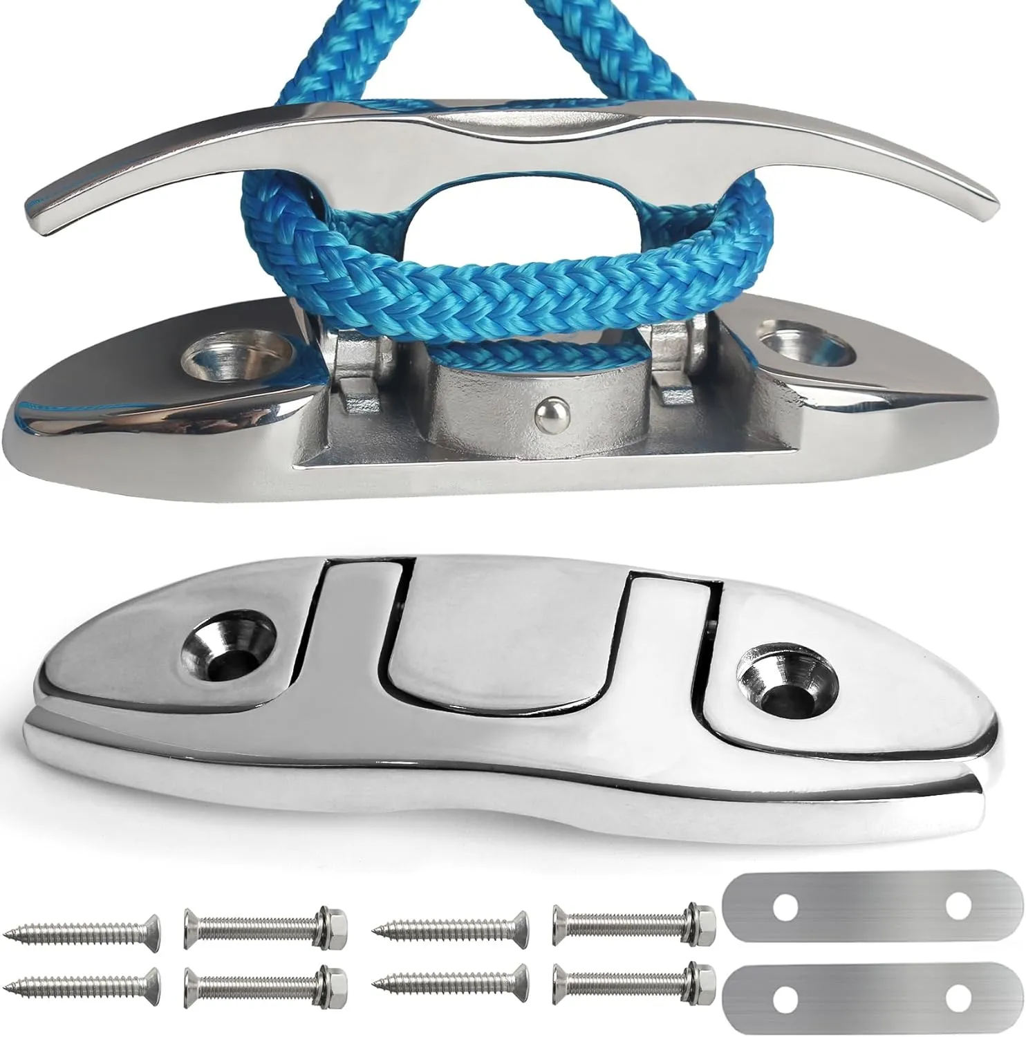 316 Stainless Steel Boat Folding Cleats 4-3/4 inch and 6 inch (2 Size), Flip up Dock Cleat for Deck and Boat, Boat Cleat Rope Cleat Dock Cleats Folding Cleats with Fasteners (2 Pack,4 Pack)