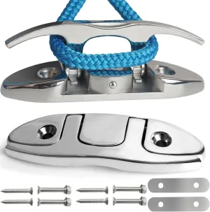 316 Stainless Steel Boat Folding Cleats 4-3/4 inch and 6 inch (2 Size), Flip up Dock Cleat for Deck and Boat, Boat Cleat Rope Cleat Dock Cleats Folding Cleats with Fasteners (2 Pack,4 Pack)