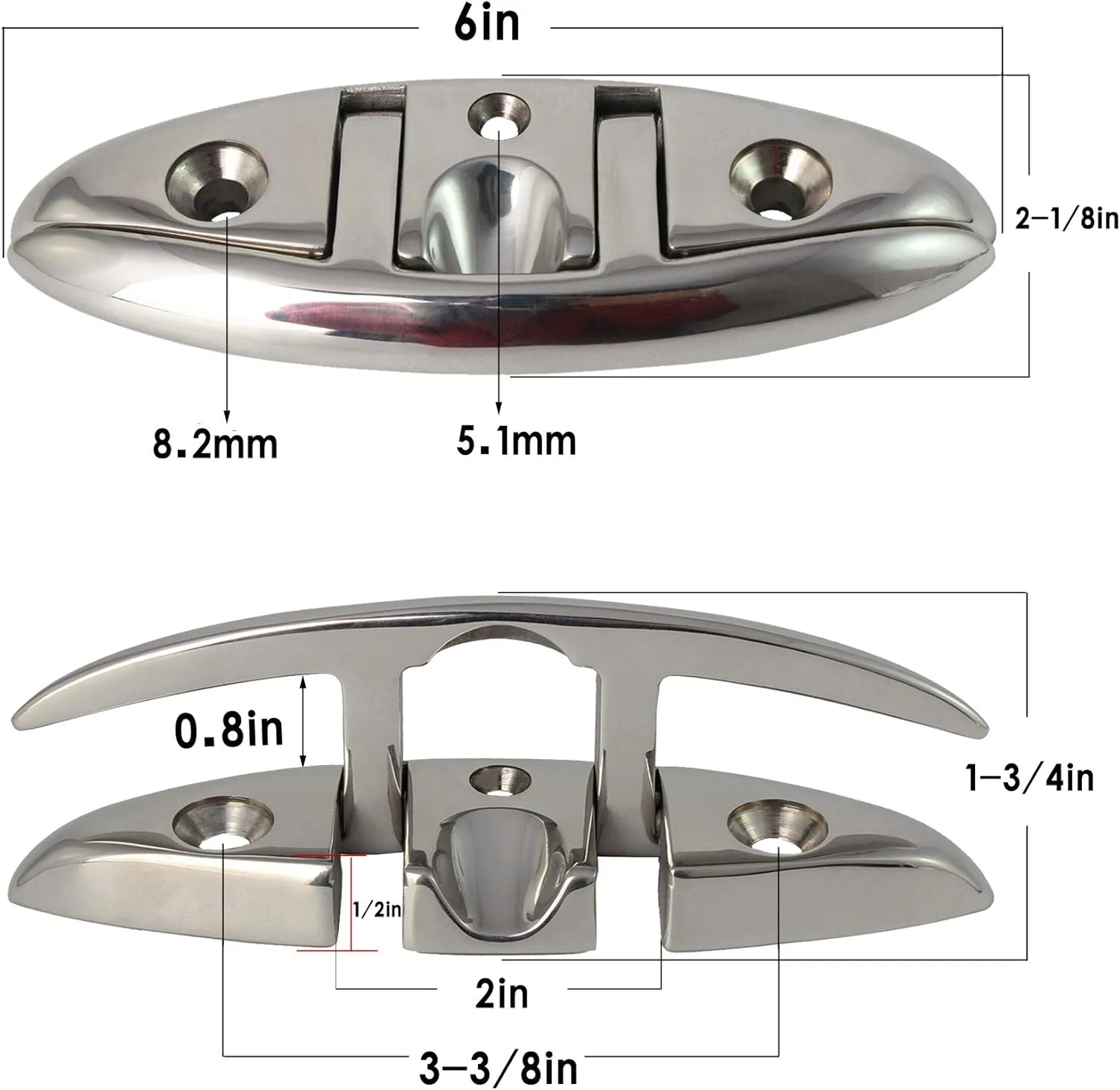 316 Stainless Steel Boat Folding Cleats Boat Dock Cleats 5/6/8.5 inch, Flip up Dock Cleat for Deck and Boat, Dock Cleats Folding Cleat Rope Cleat Boat Cleats with Fasteners (1,2,4,6 Pack)