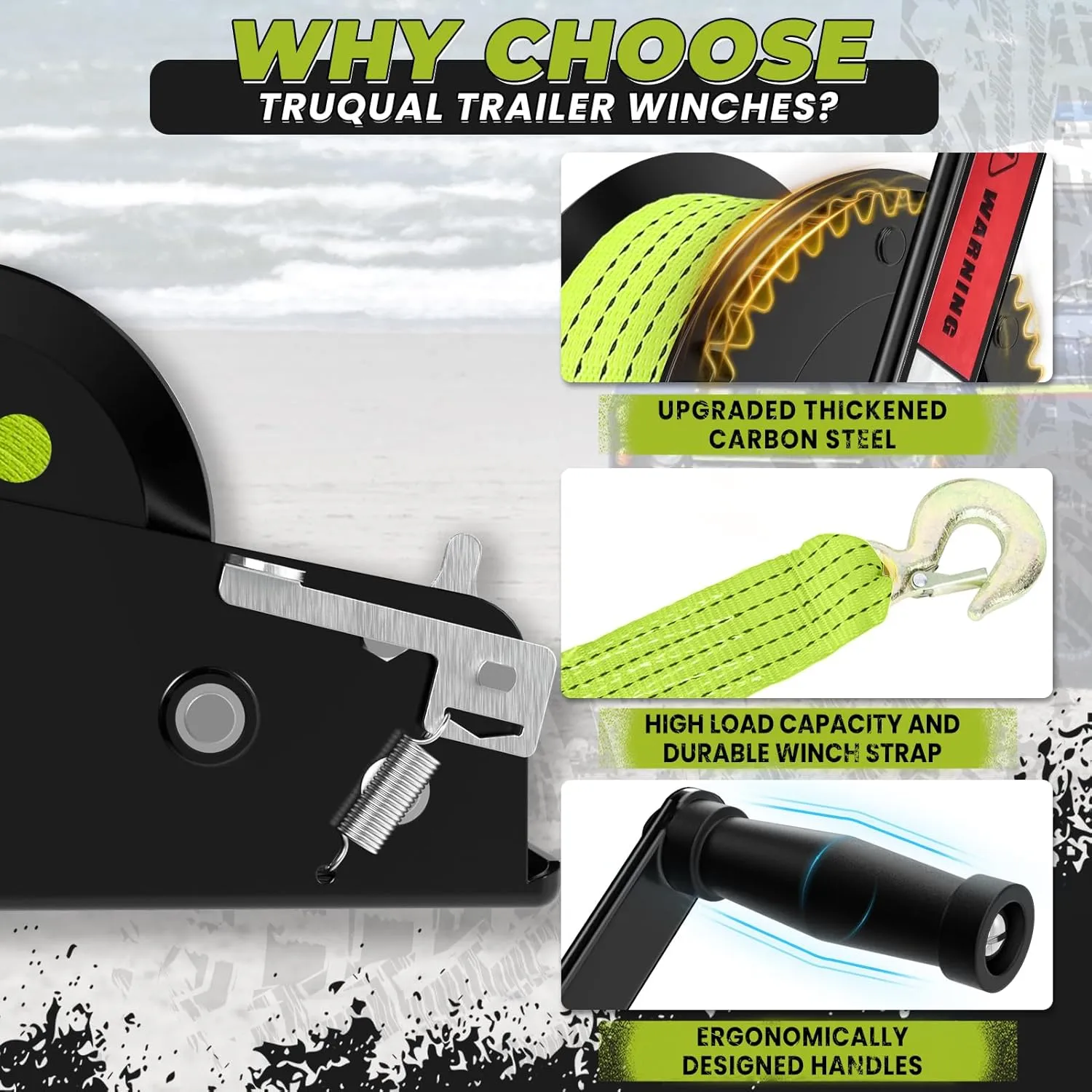 3500lbs Heavy Duty Boat Trailer Winch with 33FT Strap, 2-Way Ratchet 4:1/8:1 Gear, Portable Hand Crank Winch for Boat, Truck, Trailer, RV, ATV, Jet Ski
