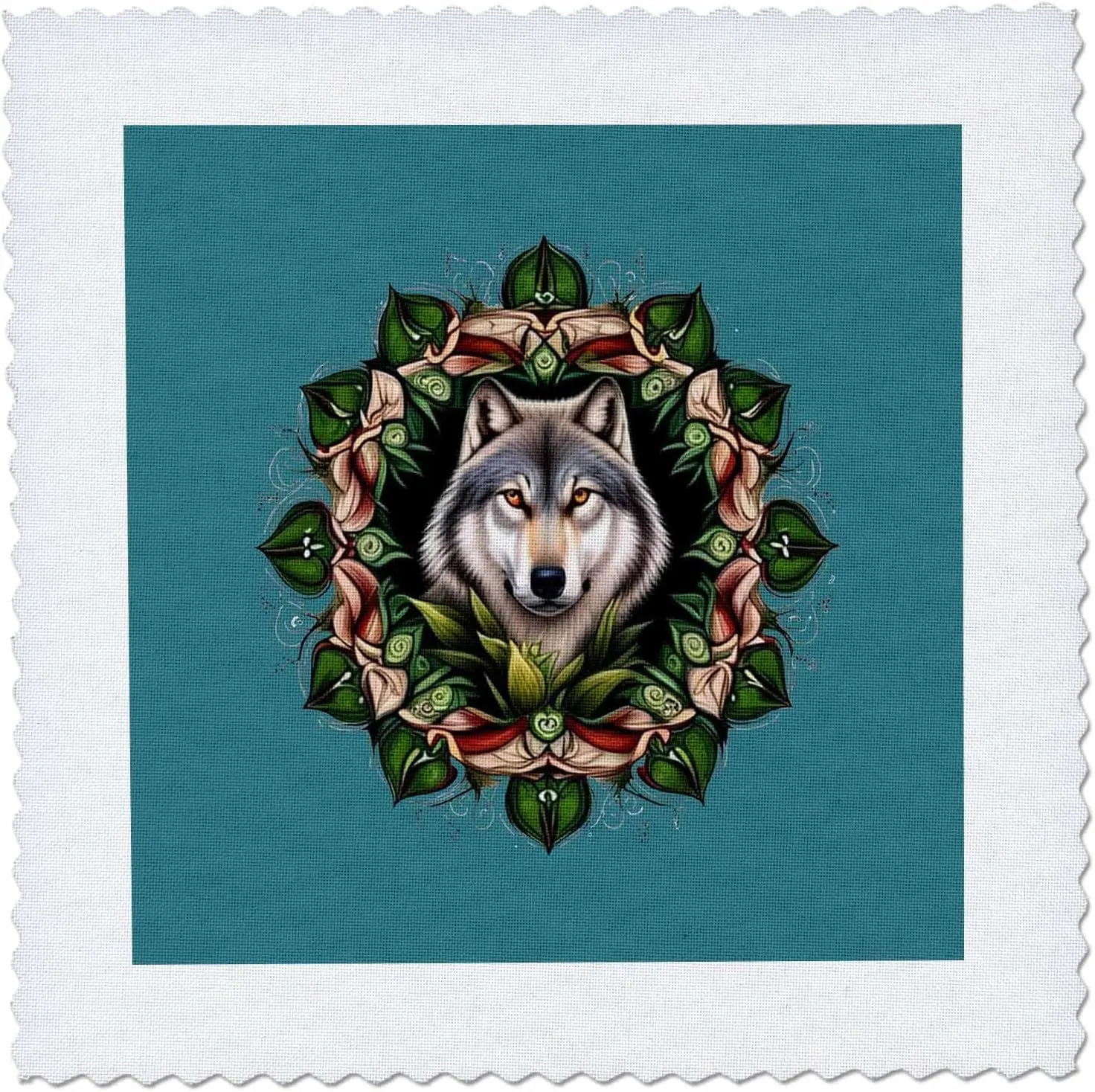3dRose A Timber Wolf Surrounded by Ladys Slipper Minnesota State... - Quilt Squares (qs-383474-8)