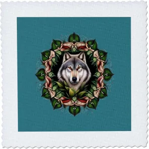 3dRose A Timber Wolf Surrounded by Ladys Slipper Minnesota State... - Quilt Squares (qs-383474-8)