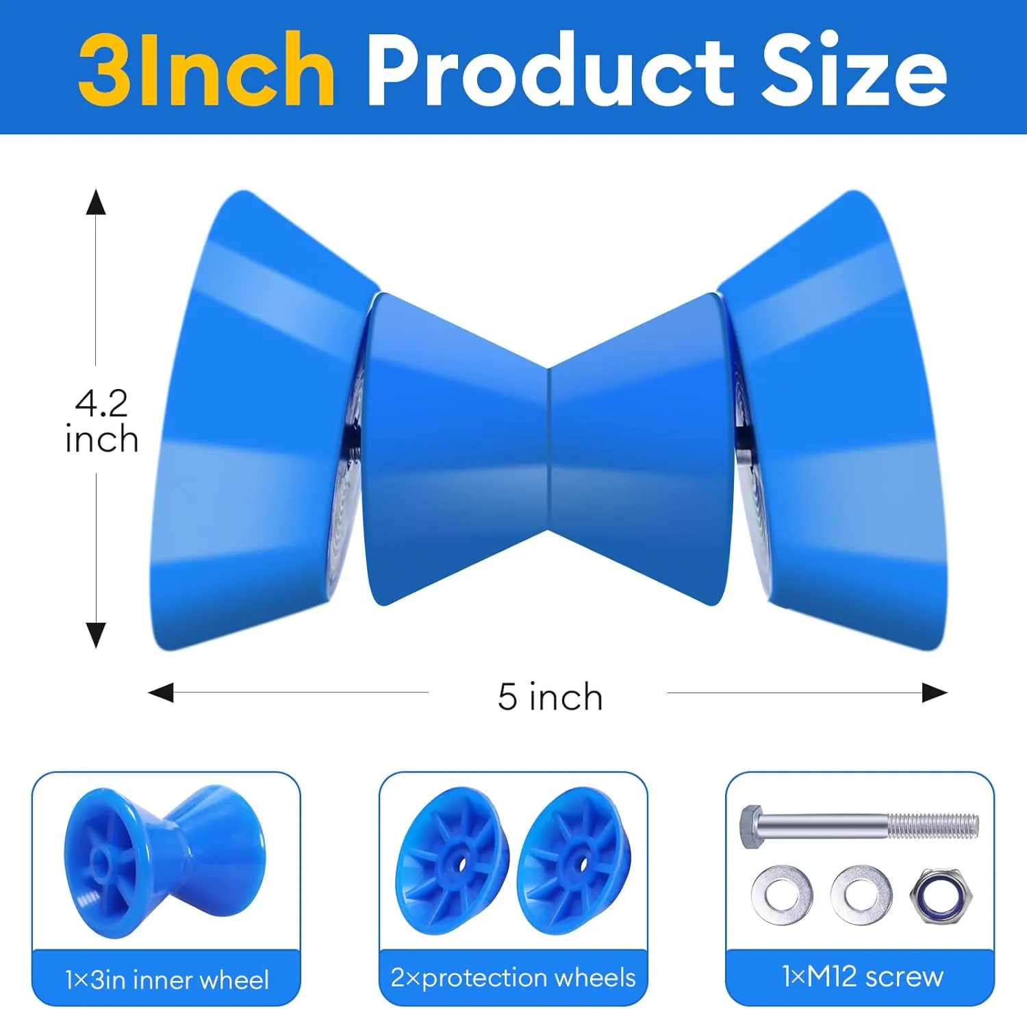 3INCH/4INCH Boat Trailer Roller Bow Stop with 1/2" Shaft Bow Stop for Boat Trailers Blue Bow Roller