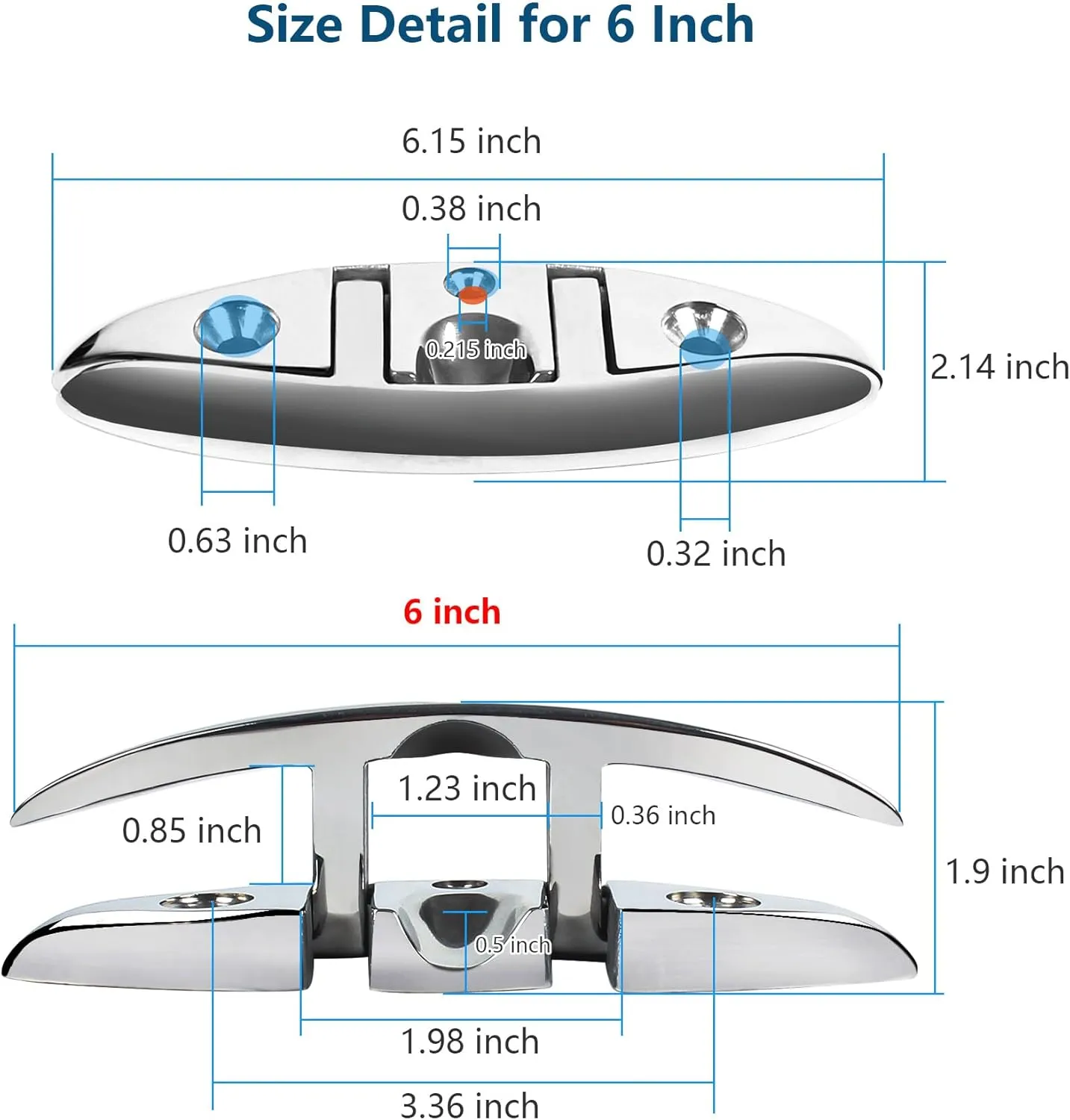 4-1/2" Folding Boat Cleat 316 Stainless Steel, Marine Flip Up Dock Cleat 2 Holes, Boat Folding Cleat 6 Inch with Fasteners and Back Plates for Dock Lines Mooring Accessories (4 Pack)