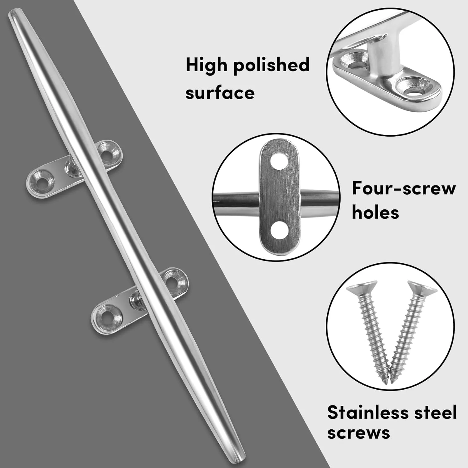 4 Inch/5 Inch/6 Inch/8 Inch/10 Inch/12 Inch 316 Stainless Steel Boat Cleats, Open Base Dock Cleats with Fasteners, Boat Dock Cleats Rope Cleat for Boat Docks, Decks or Nautical Decor (2/4 Pack)
