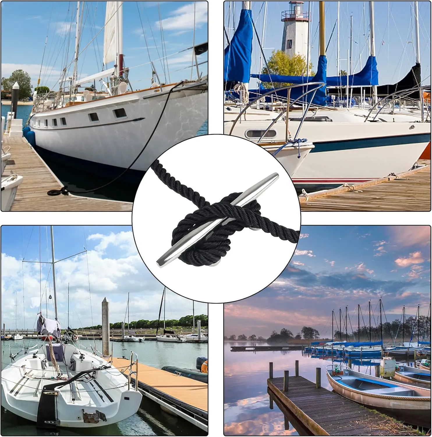 4 Inch/5 Inch/6 Inch/8 Inch/10 Inch/12 Inch 316 Stainless Steel Boat Cleats, Open Base Dock Cleats with Fasteners, Boat Dock Cleats Rope Cleat for Boat Docks, Decks or Nautical Decor (2/4 Pack)