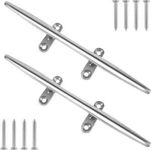 4 Inch/5 Inch/6 Inch/8 Inch/10 Inch/12 Inch 316 Stainless Steel Boat Cleats, Open Base Dock Cleats with Fasteners, Boat Dock Cleats Rope Cleat for Boat Docks, Decks or Nautical Decor (2/4 Pack)
