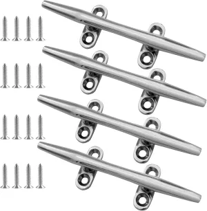 4 Inch/5 Inch/6 Inch/8 Inch/10 Inch/12 Inch 316 Stainless Steel Boat Cleats, Open Base Dock Cleats with Fasteners, Boat Dock Cleats Rope Cleat for Boat Docks, Decks or Nautical Decor (2/4 Pack)