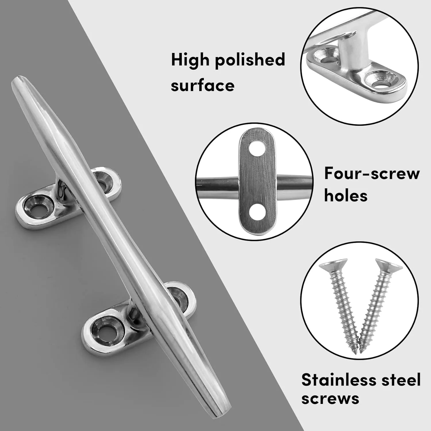 4 Inch/5 Inch/6 Inch/8 Inch/10 Inch/12 Inch 316 Stainless Steel Boat Cleats, Open Base Dock Cleats with Fasteners, Boat Dock Cleats Rope Cleat for Boat Docks, Decks or Nautical Decor (2/4 Pack)