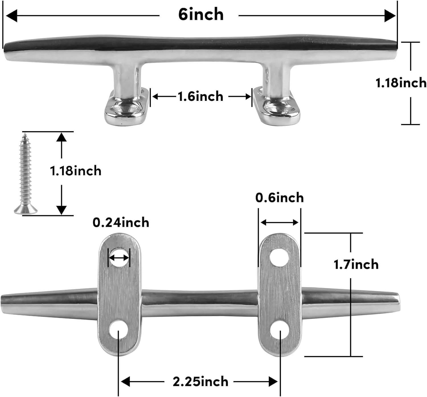 4 Inch/5 Inch/6 Inch/8 Inch/10 Inch/12 Inch 316 Stainless Steel Boat Cleats, Open Base Dock Cleats with Fasteners, Boat Dock Cleats Rope Cleat for Boat Docks, Decks or Nautical Decor (2/4 Pack)