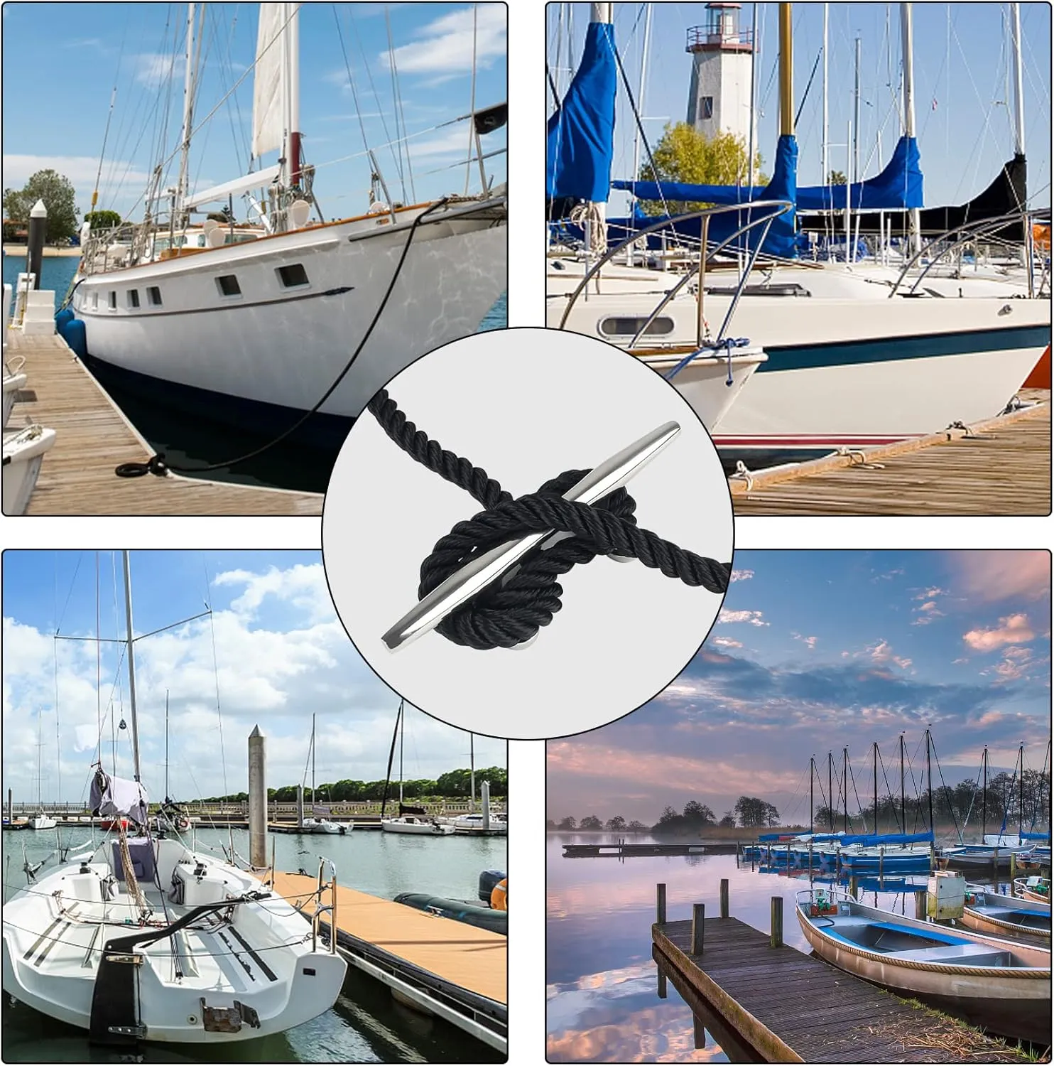 4 Inch/5 Inch/6 Inch/8 Inch/10 Inch/12 Inch 316 Stainless Steel Boat Cleats, Open Base Dock Cleats with Fasteners, Boat Dock Cleats Rope Cleat for Boat Docks, Decks or Nautical Decor (2/4 Pack)