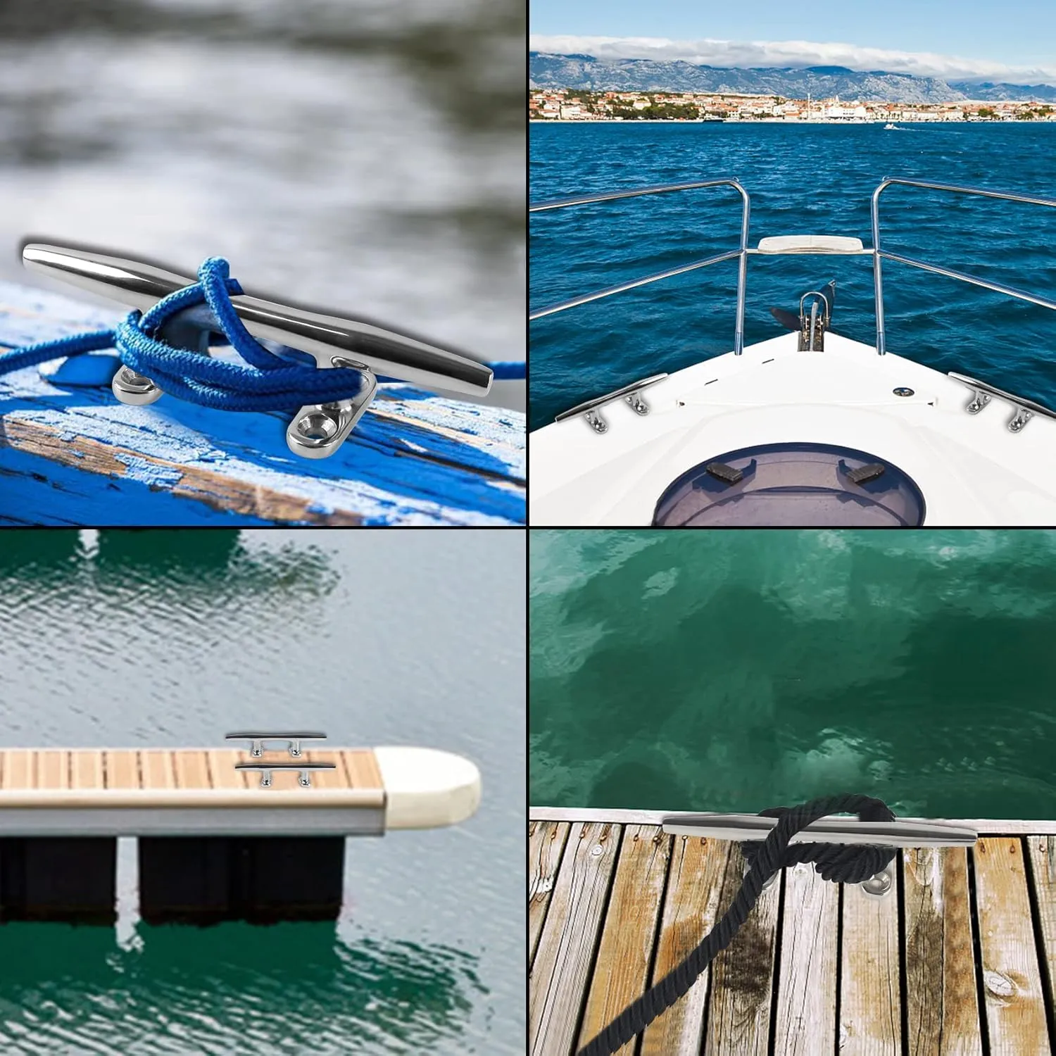 4 Inch/5 Inch/6 Inch/8 Inch/10 Inch/12 Inch 316 Stainless Steel Boat Cleats, Open Base Dock Cleats with Fasteners, Boat Dock Cleats Rope Cleat for Boat Docks, Decks or Nautical Decor (2/4 Pack)