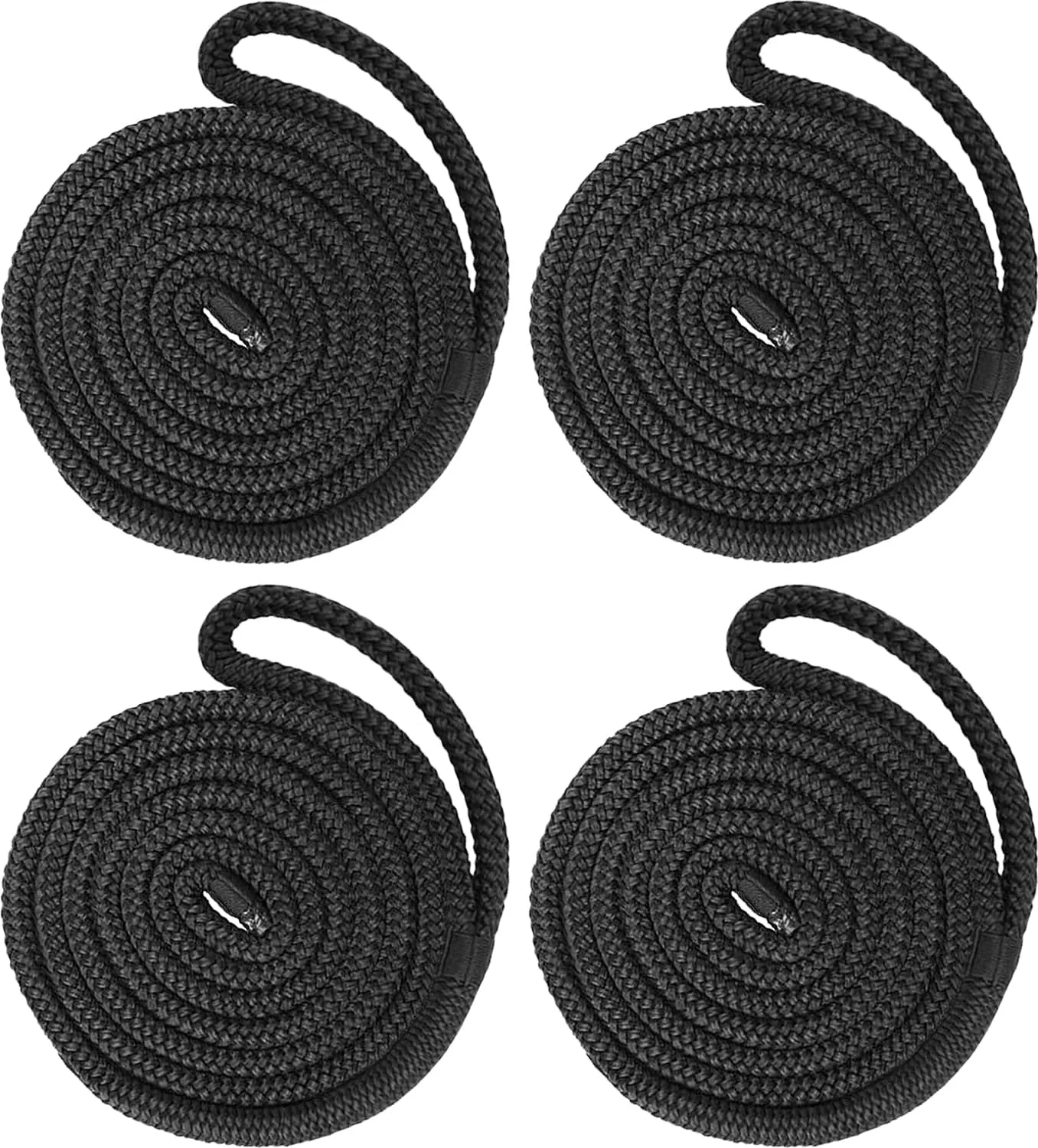 4 Pack 1/2" x 6' Boat Fender Lines - Marine Grade Nylon Boat Rope with 6" Loop for Tying Fenders and Docking Small Boats - Double Braided Dock Lines, Easy Handling, Fray Resistant - Black