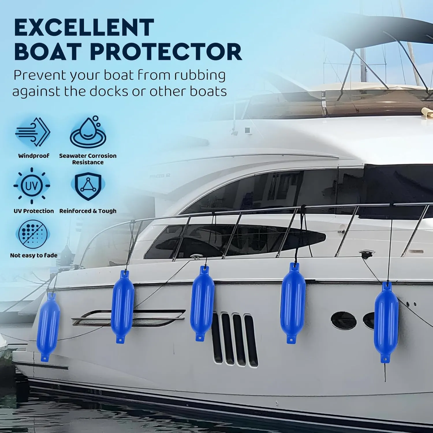 4 Pack Boat Bumper for Docking Inflatable Boat Fenders with 4 Boat Bumper Clips 4 Ropes 1 Pump and 4 Needles for Buoy Pontoon Boat Marina Dock Protector