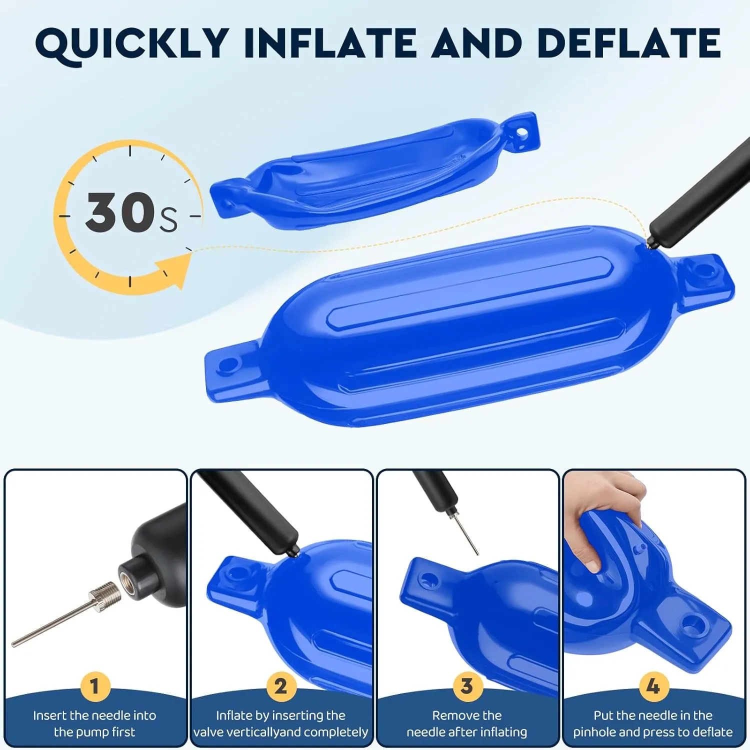 4 Pack Boat Bumper for Docking Inflatable Boat Fenders with 4 Boat Bumper Clips 4 Ropes 1 Pump and 4 Needles for Buoy Pontoon Boat Marina Dock Protector