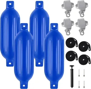 4 Pack Boat Bumper for Docking Inflatable Boat Fenders with 4 Boat Bumper Clips 4 Ropes 1 Pump and 4 Needles for Buoy Pontoon Boat Marina Dock Protector