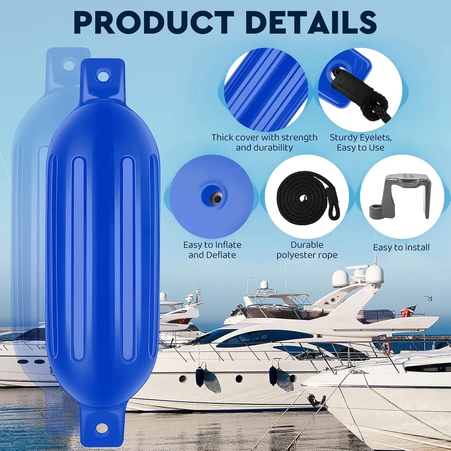 4 Pack Boat Bumper for Docking Inflatable Boat Fenders with 4 Boat Bumper Clips 4 Ropes 1 Pump and 4 Needles for Buoy Pontoon Boat Marina Dock Protector