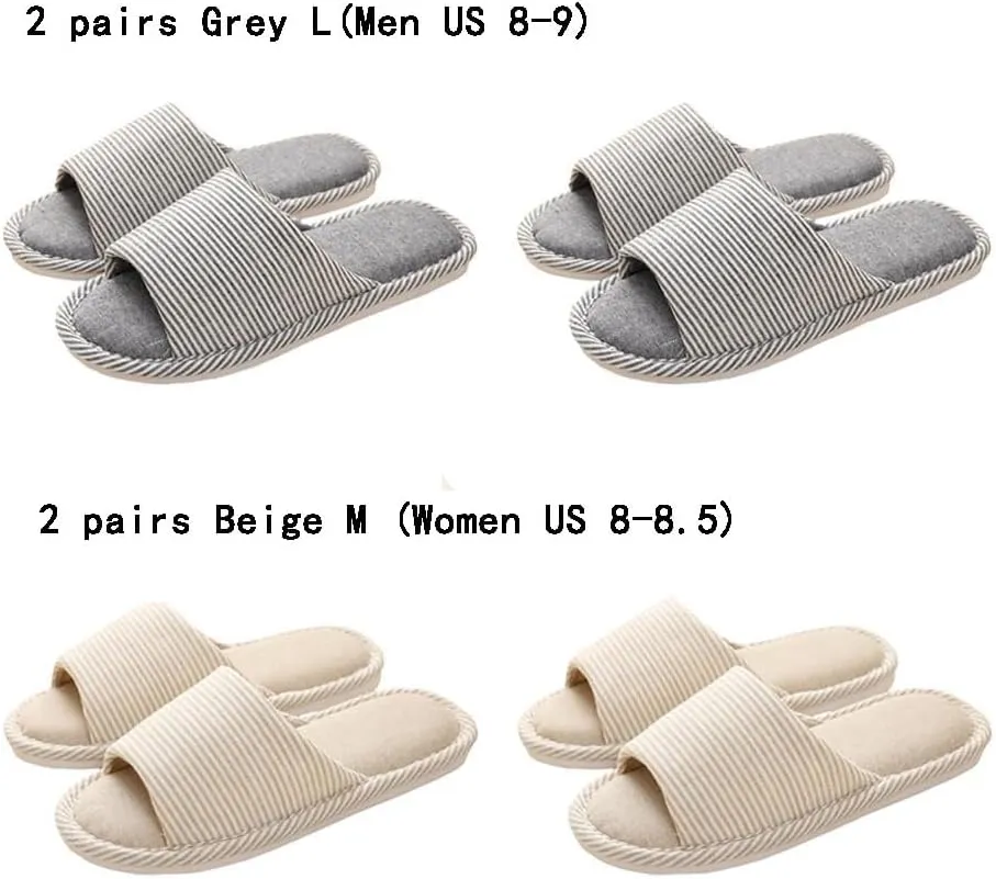 4 Pairs Spa Slippers - Non Slip Disposable Slippers for Guests, Men & Women - Washable & Travel Friendly