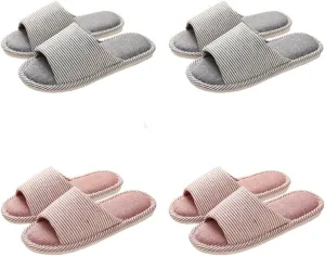 4 Pairs Spa Slippers - Non Slip Disposable Slippers for Guests, Men & Women - Washable & Travel Friendly