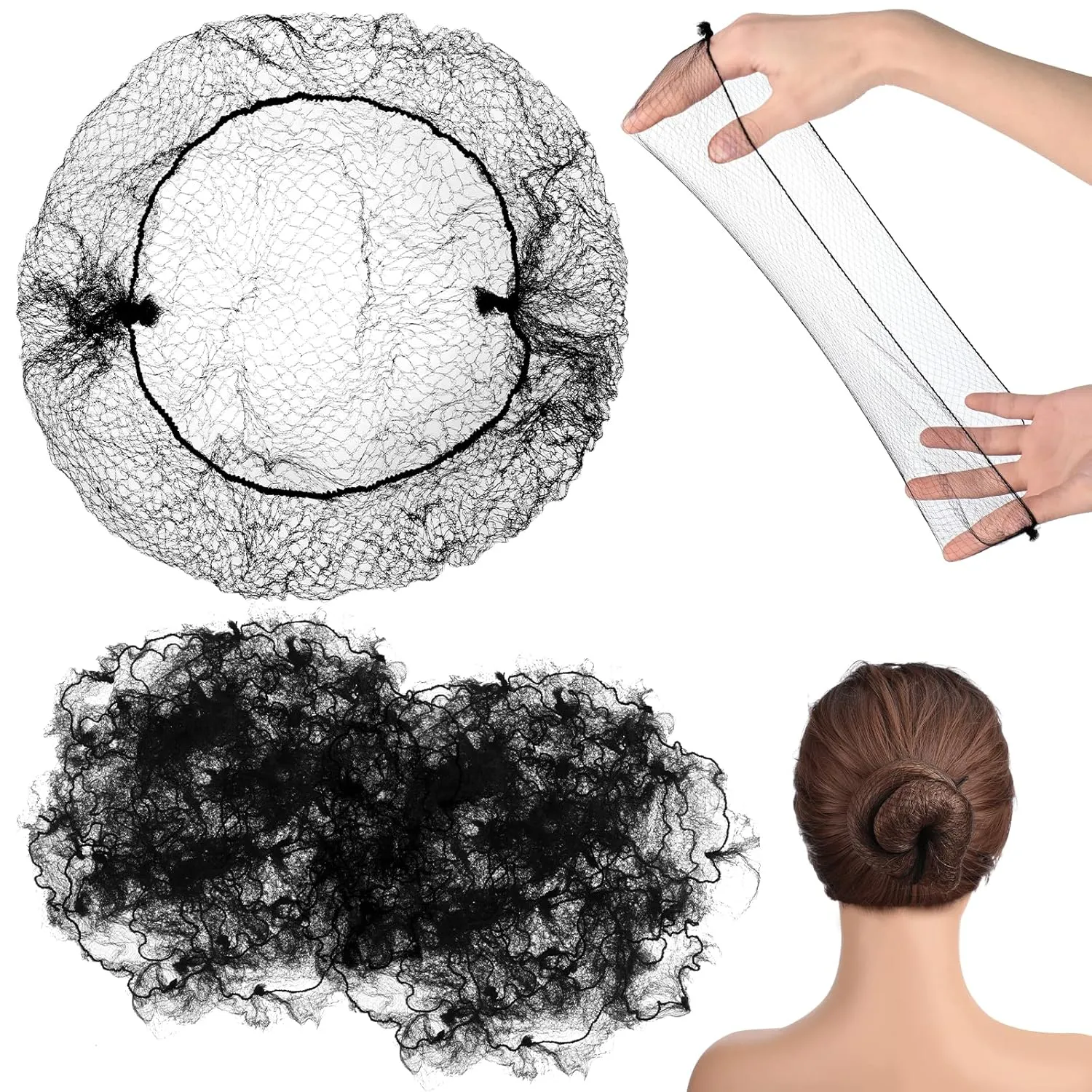 400 Pcs Hair Nets for Women Hair Nets for Food Service Invisible Elastic Edge Mesh 20 Inches Ballet Dance(Black)