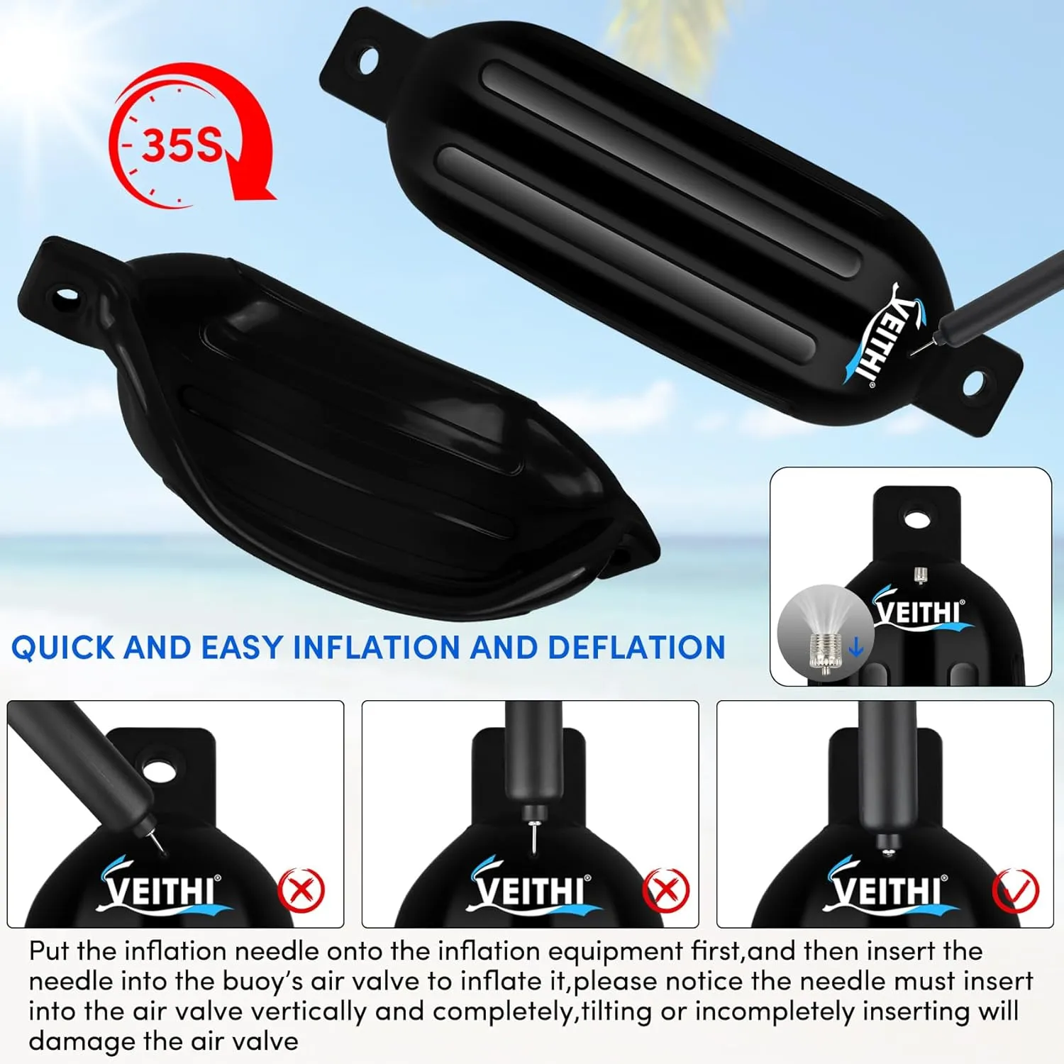 4.5/5.5/6.5/8.5/10/16 inch Boat Fenders 4 Pack,Ribbed Twin Eyes Vinyl Boat Bumpers Fenders,Boat Bumpers for Docking Come with Ropes Needles and Pump to Inflate