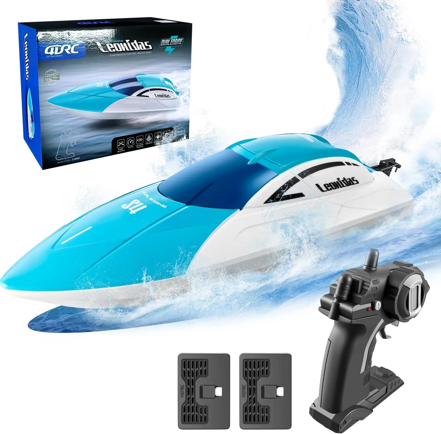 4DRC S4 RC Boat, 2.4GHz High Speed Remote Control Boat for Pool and Lake, with 2 Rechargeable Batteries for Adults and Kids Water Pool Toys for Kids Gifts, Blue