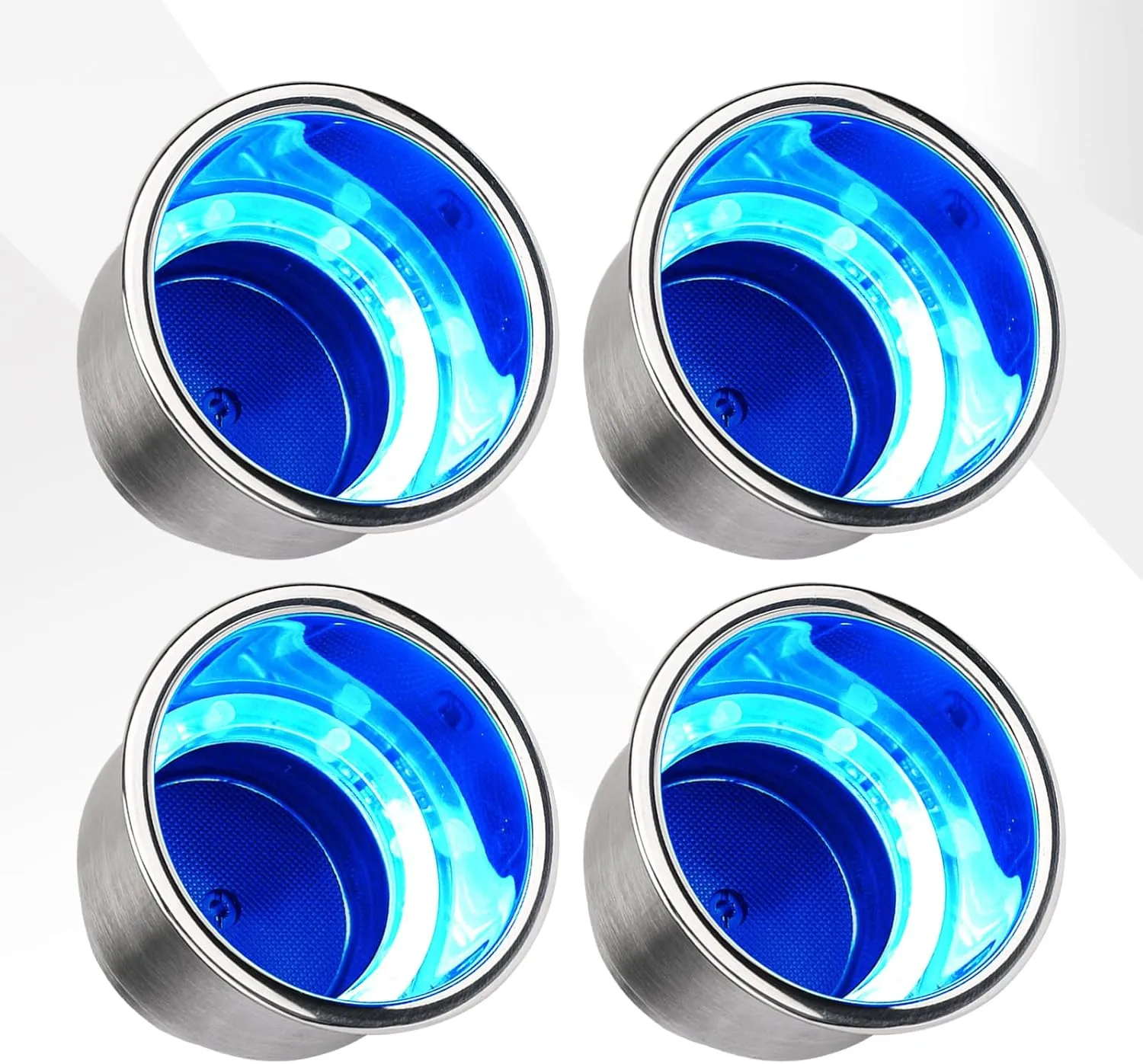 4Pcs Boat Cup Holders, Stainless Steel Blue LED Cup Holder for Boat, 12V Waterproof Polished Drink Holder, Yeti Cup Holder for Marine Boat RV Camper