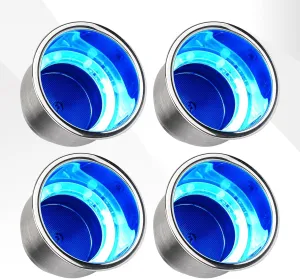 4Pcs Boat Cup Holders, Stainless Steel Blue LED Cup Holder for Boat, 12V Waterproof Polished Drink Holder, Yeti Cup Holder for Marine Boat RV Camper