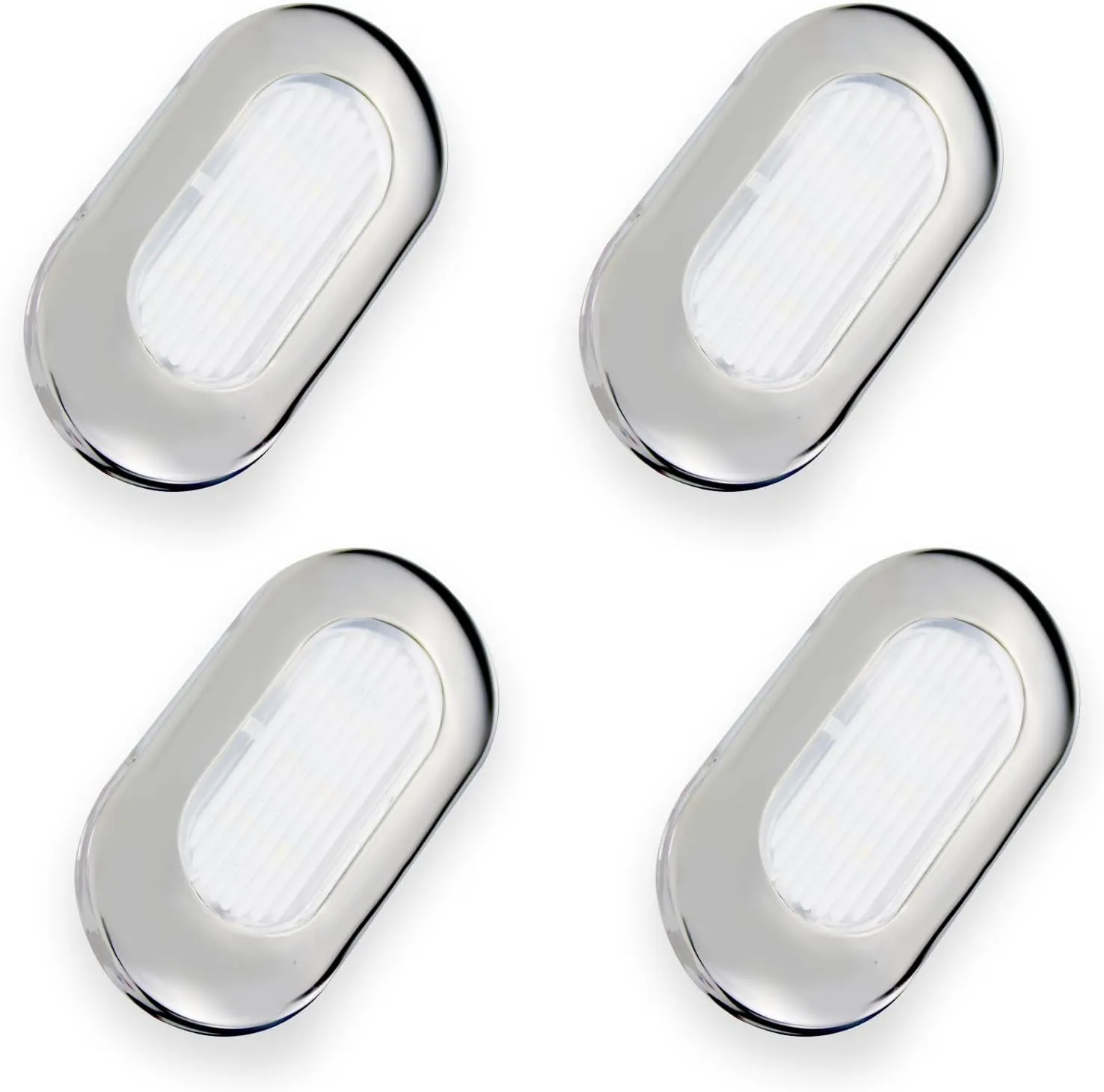 4PCS LED Courtesy Light Step Lights Accent Utility Lighting Surface Mounted for Boat IP67 Waterproof Lamp Yacht RV Caravan Light Stainless Steel Cover 12VDC (White), E012081-EMX