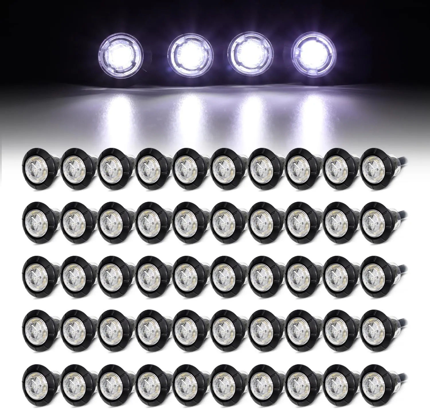 50 Pcs 2nd Generation 3/4 Inch Mount White LED Clearance Bullet Marker Lights, Side Led Marker for Truck Boat SUV ATV Bike Trailer Marine