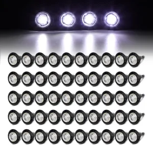 50 Pcs 2nd Generation 3/4 Inch Mount White LED Clearance Bullet Marker Lights, Side Led Marker for Truck Boat SUV ATV Bike Trailer Marine