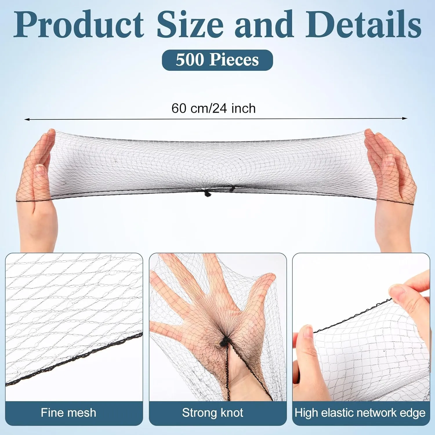 500 Pcs Hair Nets - Bulk Nylon Hair Nets for Women, 24 Inches, Elastic Edge Mesh, Invisible for Food Service, Ballet Dance, Kitchen (Black)