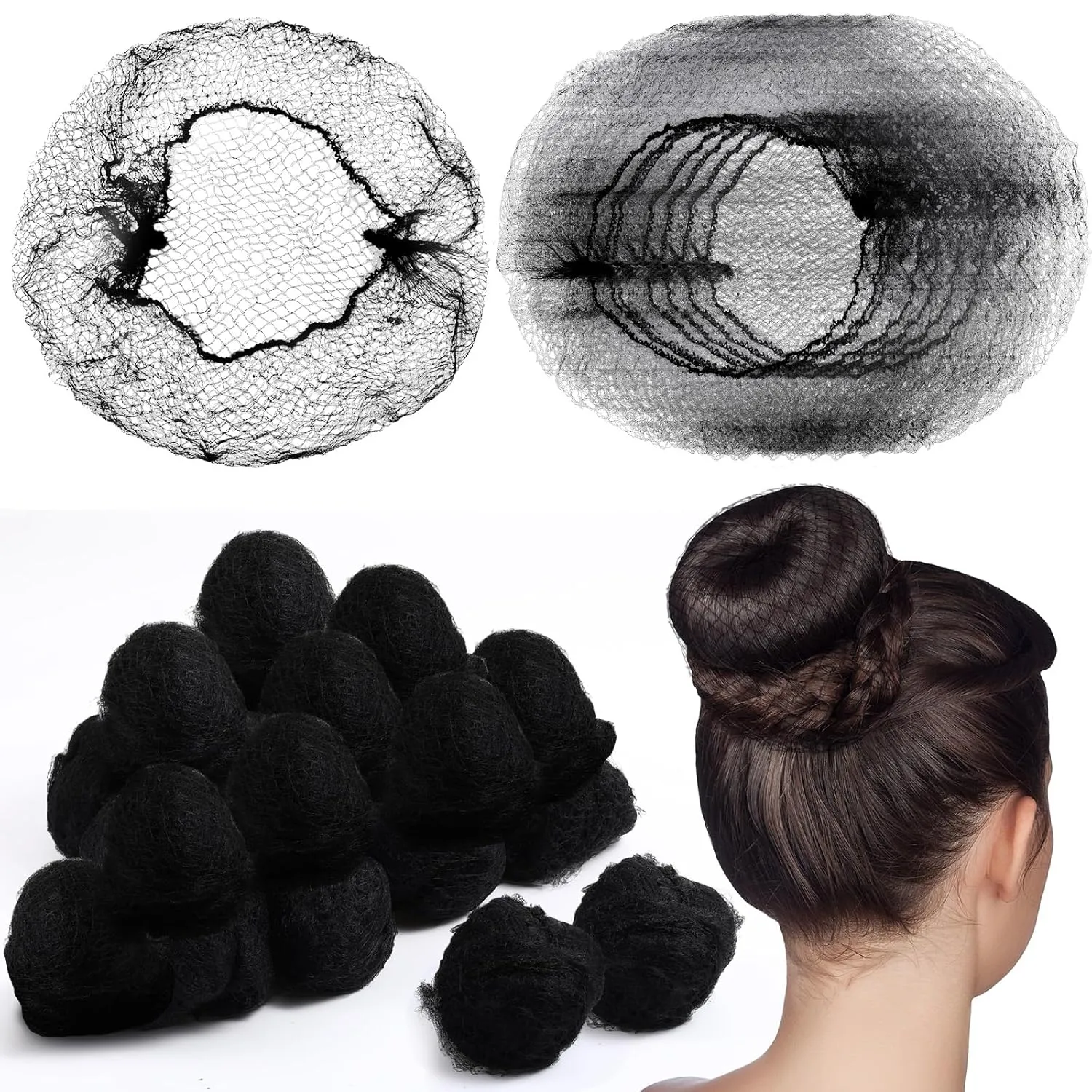 500 Pcs Hair Nets - Bulk Nylon Hair Nets for Women, 24 Inches, Elastic Edge Mesh, Invisible for Food Service, Ballet Dance, Kitchen (Black)