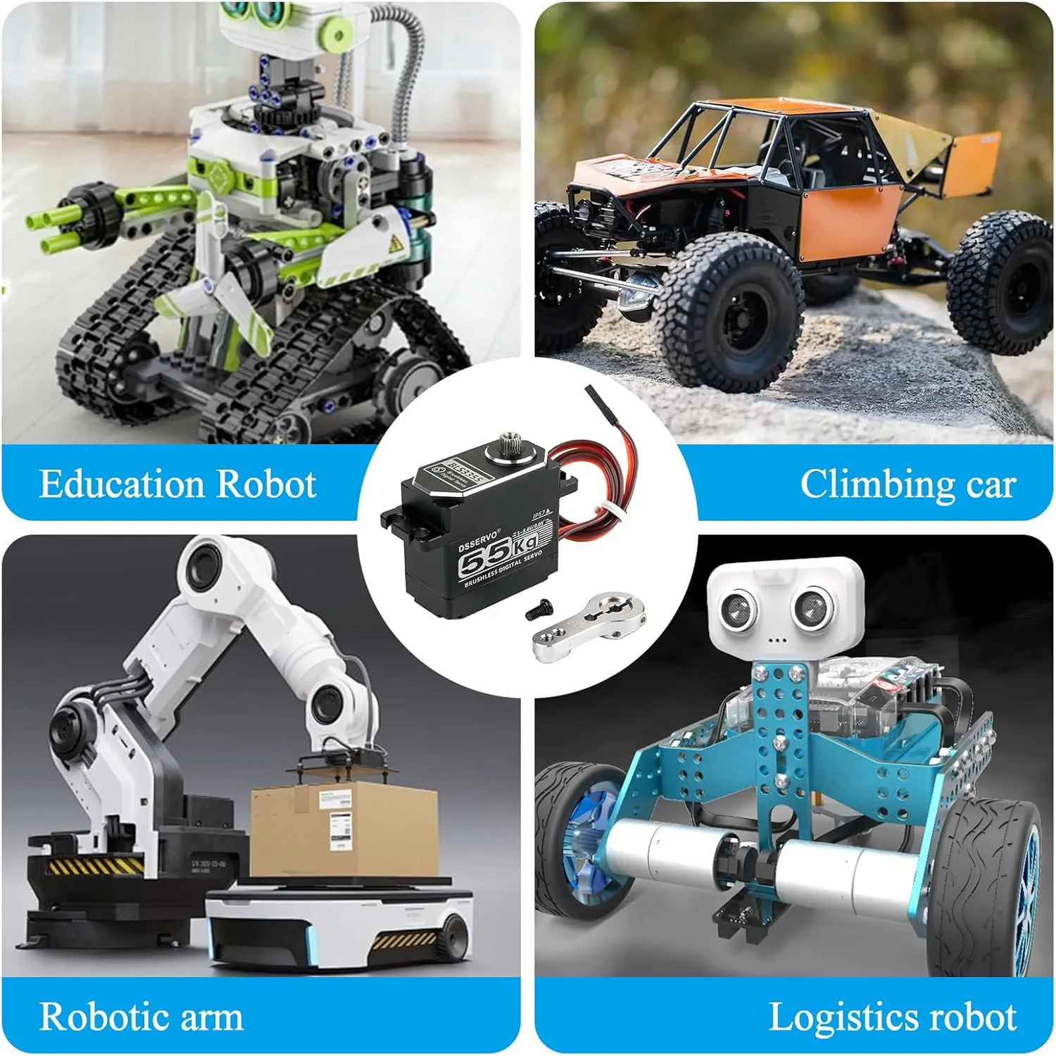 55KG Brushless Full Metal Stainless Gear,Waterproof IP67 High Torgue RC Servo, Digital Motor, 8.4V with 25T Servo Horn for Cars Robot Helicopter Crawler (55KG 270 Degree)