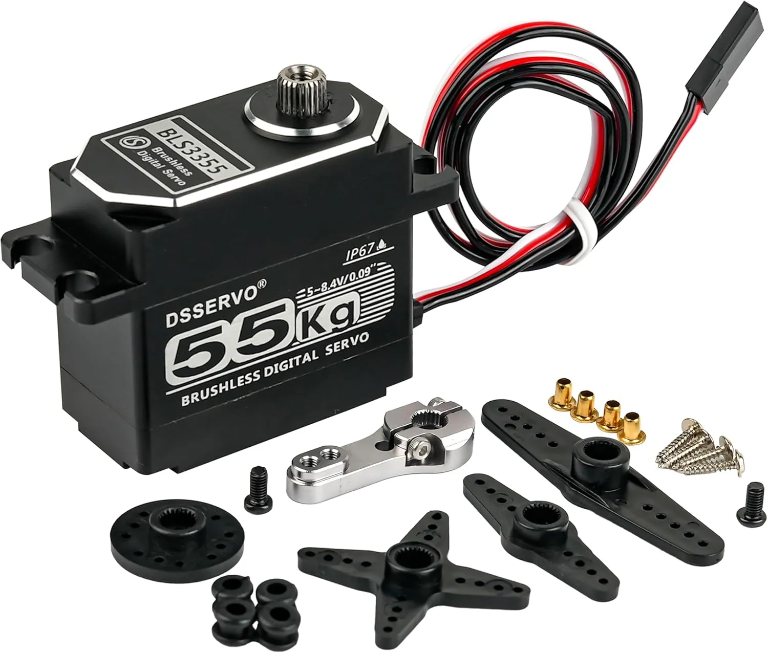 55KG Brushless Full Metal Stainless Gear,Waterproof IP67 High Torgue RC Servo, Digital Motor, 8.4V with 25T Servo Horn for Cars Robot Helicopter Crawler (55KG 270 Degree)